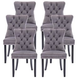 New In Box Set Of 6 Upholstered Velvet Dining Chairs