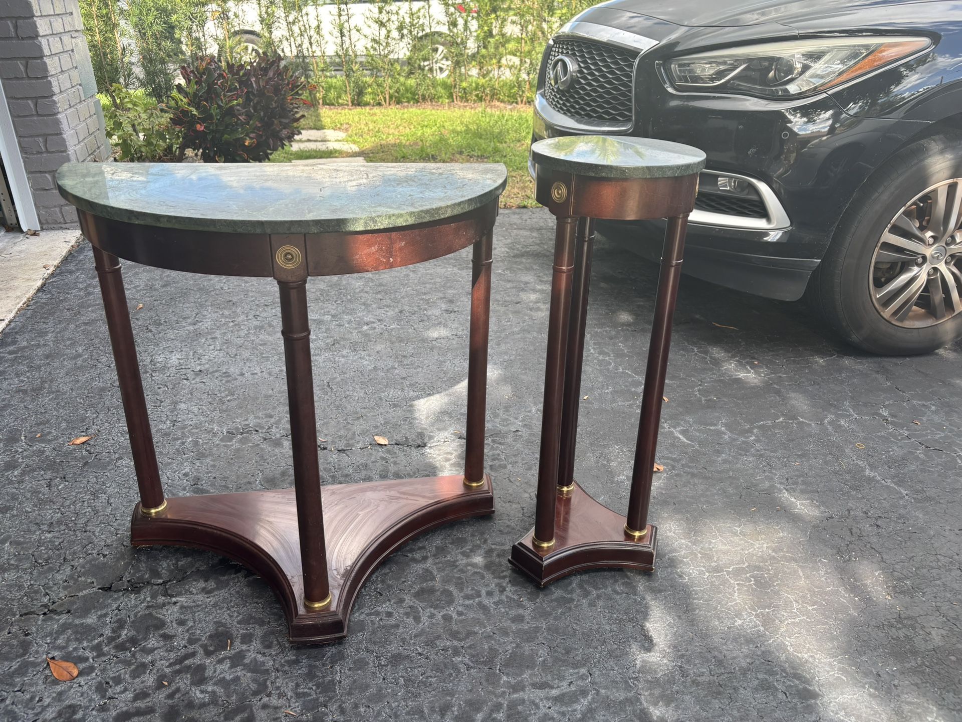 Marble Entry Way Table and Matching Plant Stand 