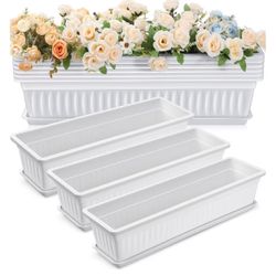 6 Sets 27 Inch Window Flower Box XL Window Sill Herb Garden Long Rectangle Planter Plastic Boxes Outdoor with Drainage Trays for Balcony Win