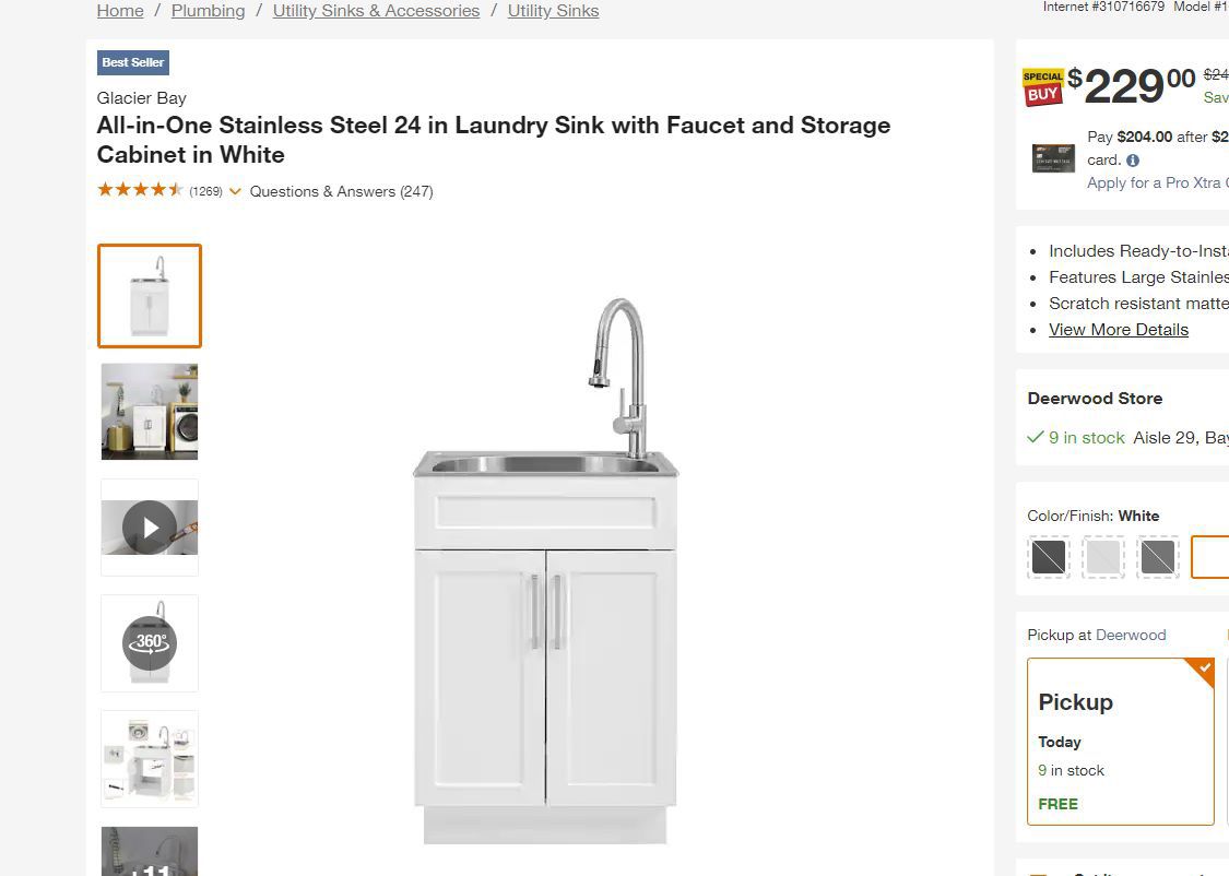 Laundry Sink with Cabinet On White  