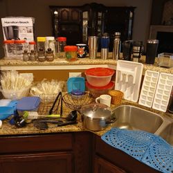 Large Kitchen Bundle. All For $30  Included New Coffee Maker  & Stainless Steel Pot