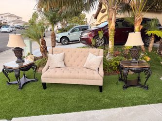 Loveseat with end tables and lamps