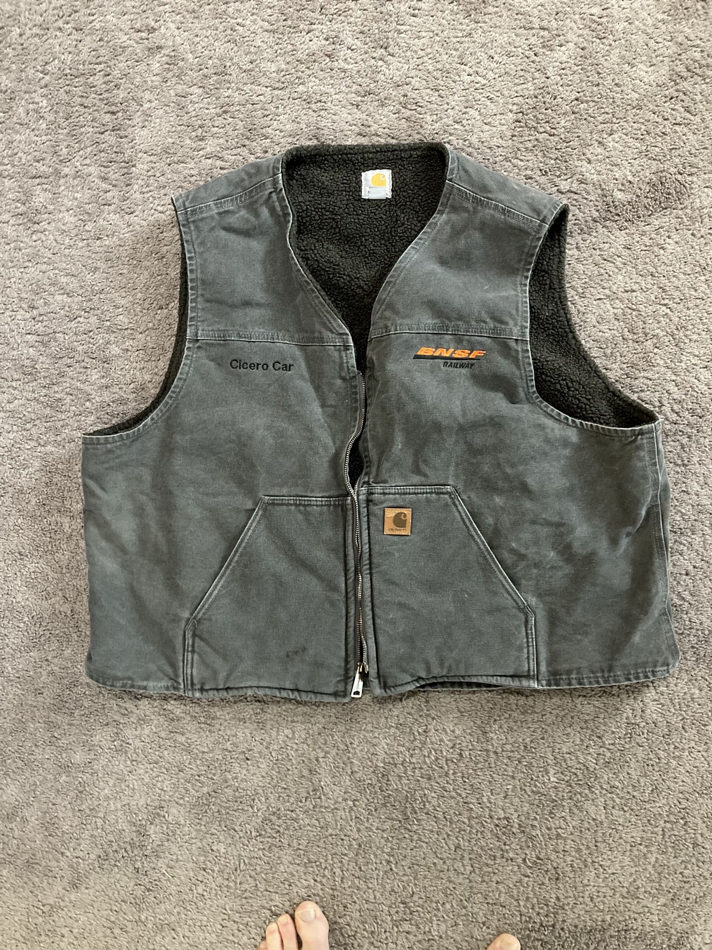 Carhartt Sherpa Lined Washed Duck Vest V26-GVL Gray Men's 3xl BNSF Logo Cicero