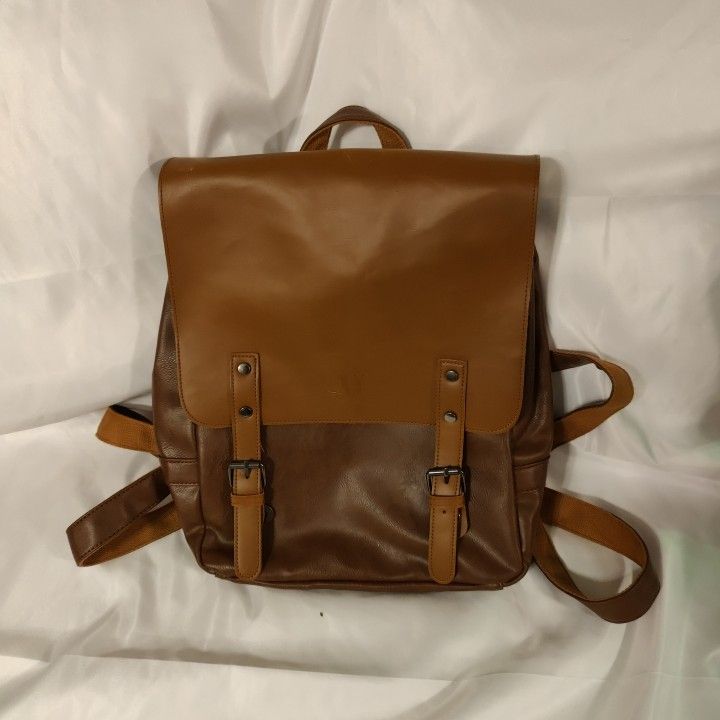 LXY Vegan Leather Backpack Vintage Laptop Bookbag for Women Men Brown Faux Leather