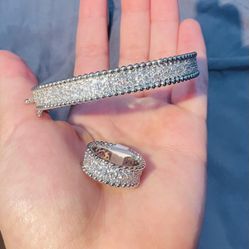 Cubic Zircon Sterling Silver Bracelet Set 