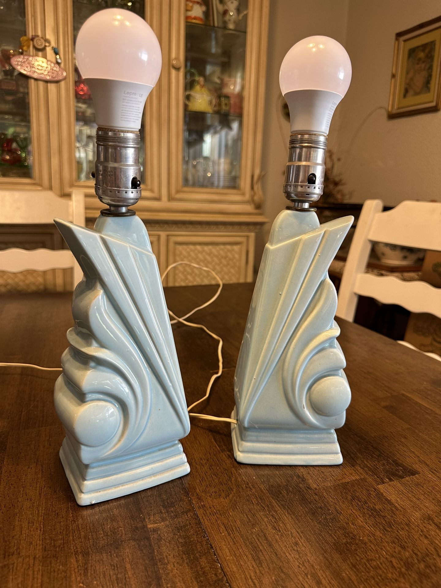 Vintage Mid Century, Baby Blue Table Lamps Ceramic China