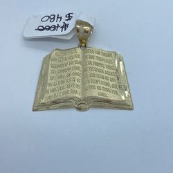 Gold Bible Pendant 14K New
