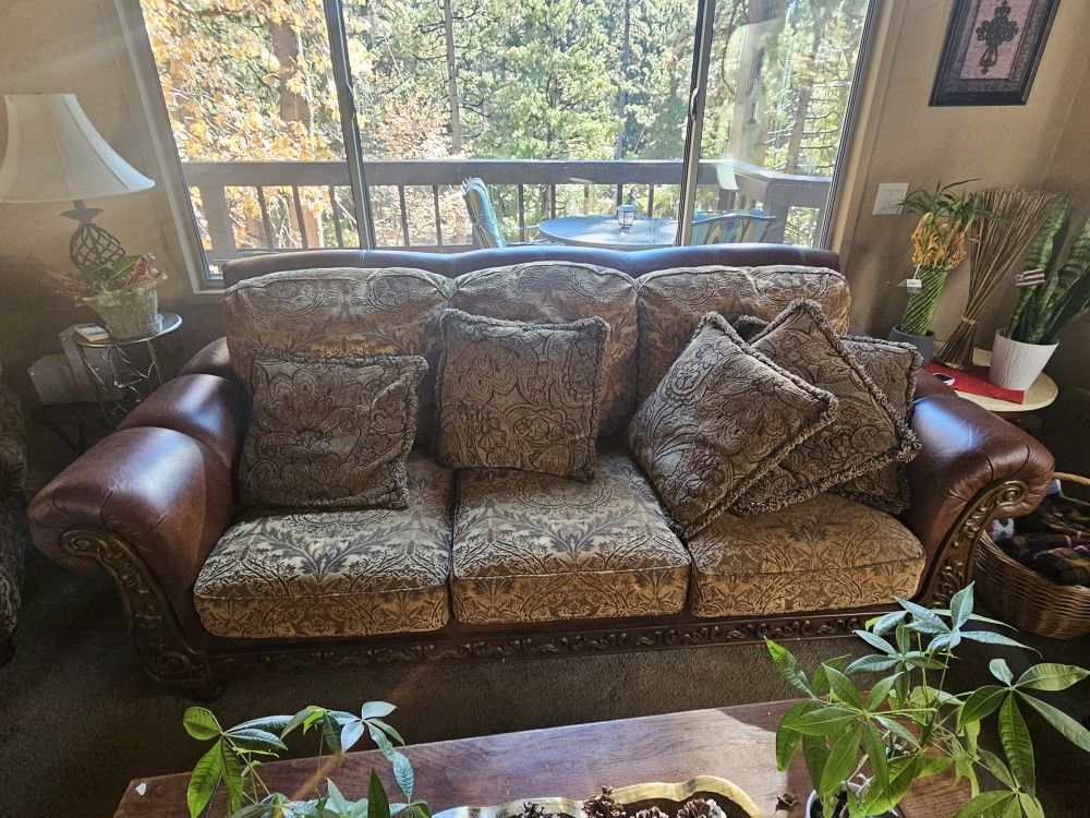 Leather Couch And Small Couch With Foot Rest