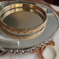 Vintage Estate Monet Signed Gold Tone Textured Ridged Bangle Bracelet