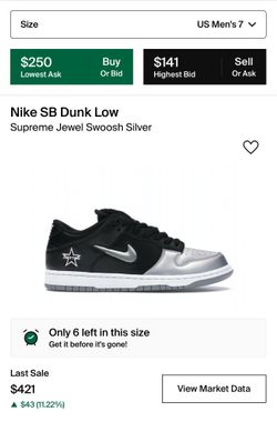 supreme nike sb dunk jewel swoosh silver