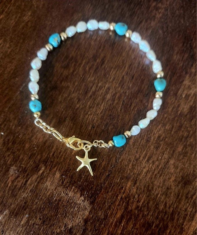Turquoise Pearl Gold Sea Star Bracelet