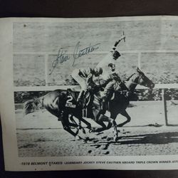 Vintage 1978 Belmont Stakes Autograph Steve Cauthen Affirmed 8 X 10 Black And White Photo..