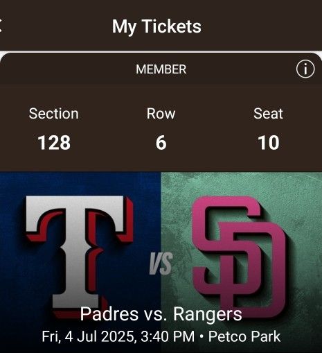 Padres vs Rangers - JULY 4TH