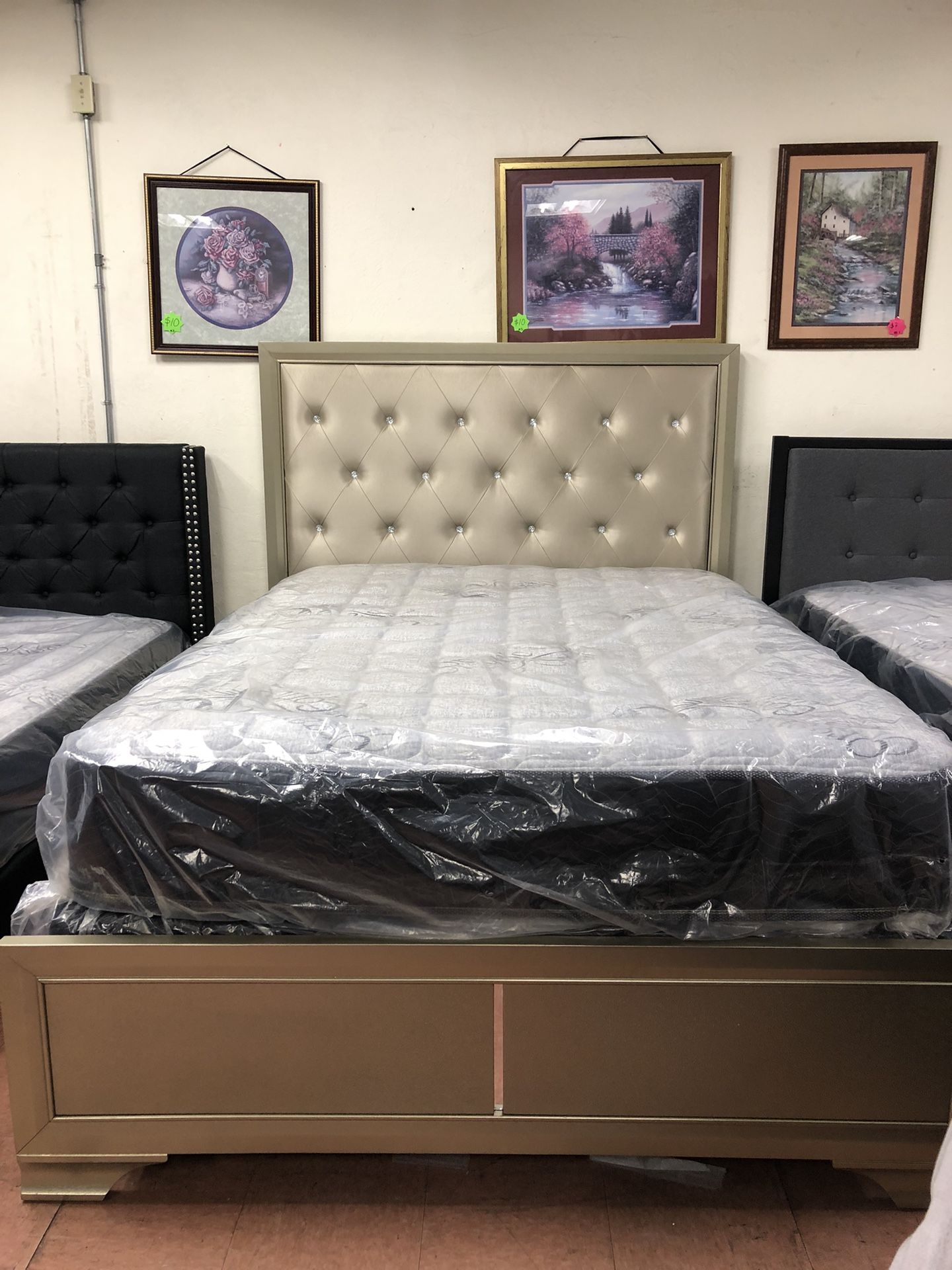 New Queen Size Bed Frame With New Mattress And Boxspring Included