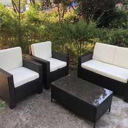 Brand New 4 Pieces Outdoor Patio Furniture Sets Rattan Chair Wicker Conversation Sofa Set, Outdoor Indoor Backyard Porch Garden Poolside Balcony Use