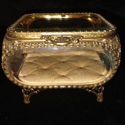 Antique French Gilt Brass And Cut Glass Souvenir Jewellery Casket, 19th Century
