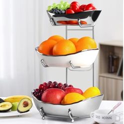 LIJINGCHEN Fruit Bowl for Kitchen Counter, 3 Tier Ceramic Fruit Basket, Modern Multi Layer Fruit Display Stand, Dessert Holder for Kitchen Countertop,