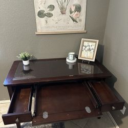 Solid Wood Desk with Glass Inlay