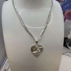 925 Sterling Silver 20” Chain Baptism Cadena Y Dije De Bautizo 20” Pulgadas 