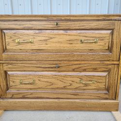 2 Drawer Locking Oak File Cabinet With Keys