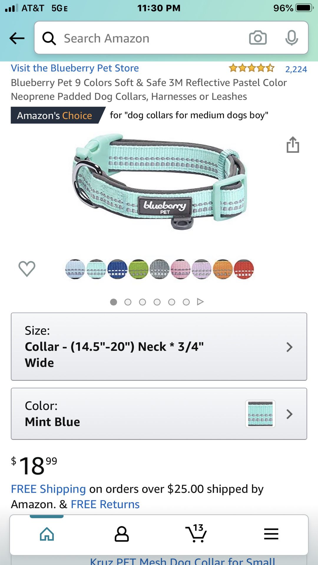 MÉDIUM Blueberry Pet 9 Colors Soft & Safe 3M Reflective Pastel Color Neoprene Padded Dog Collars, Harnesses or Leashes