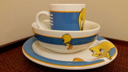 VINTAGE 1998 Tweety Bird Gibson Looney Tunes 3pc Dish Set