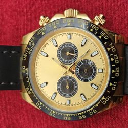 Gold Chronograph Watch - Brand New Genuine Leather Strap - $250