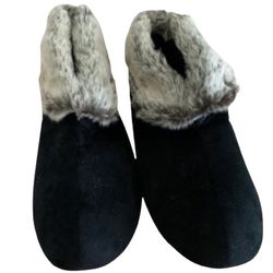 DEARFOAMS Slippers Brown Cream Cozy Ankle Boot Style Faux Fur Trim Size XL NWOT