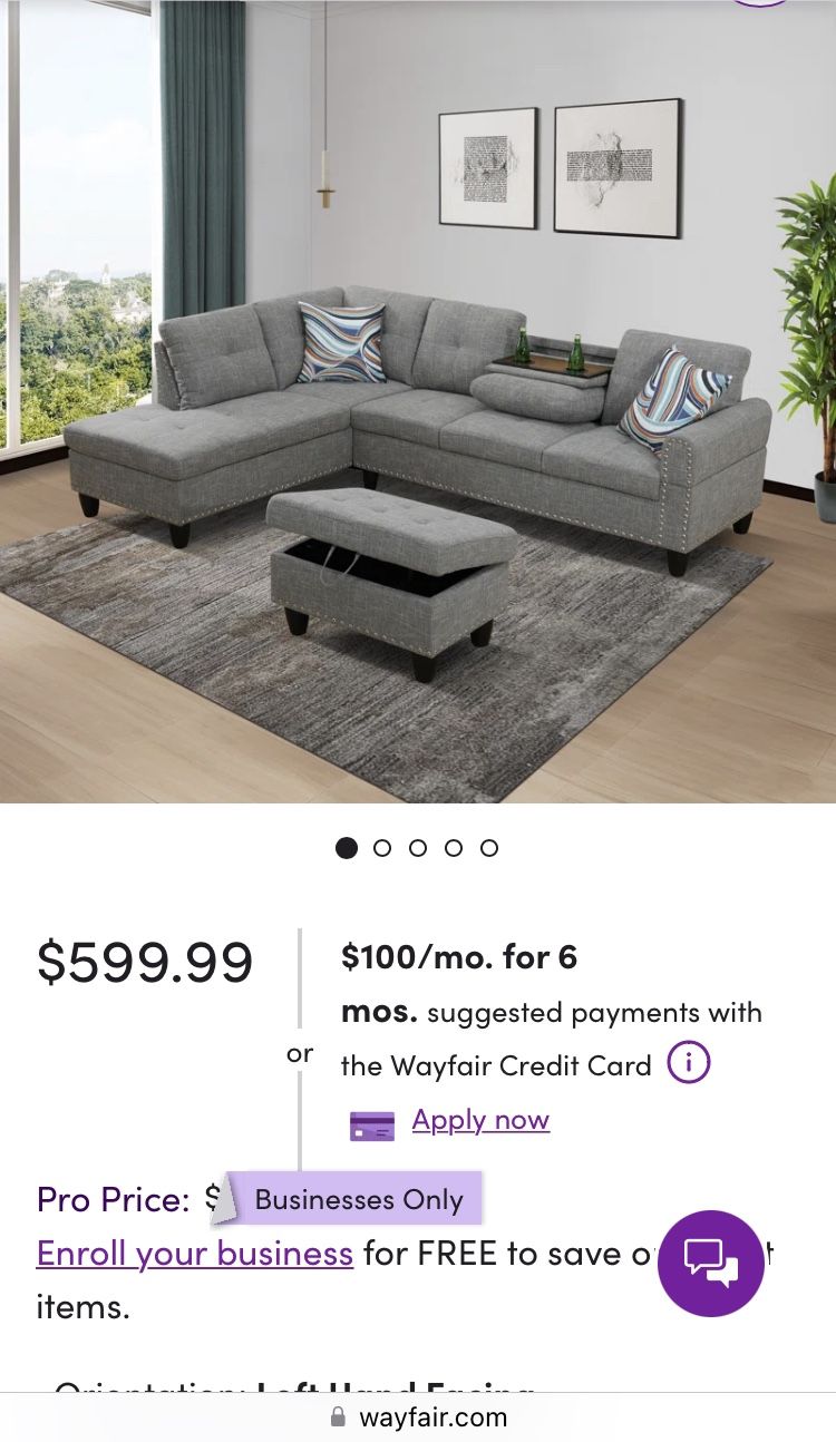 Gray Living Room L-shape Sofa Set With Ottoman