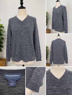 Tommy Bahama Reversible Blue Gray Sweater M Cotton Wool Pullover