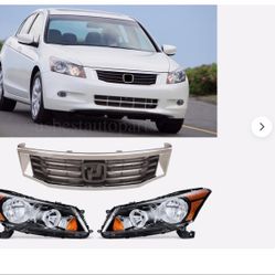Headlights Headlamps Bumper Gille Grill Kit  For Honda Accord 2008 2009 2010-12