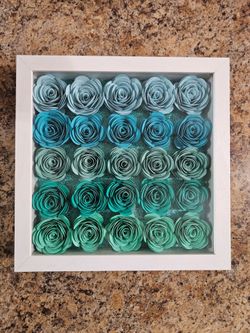 Shadow Box with Teal Flowers & Glitter Background
