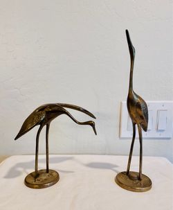 Vintage MCM Brass Crane Figurines - Pair
