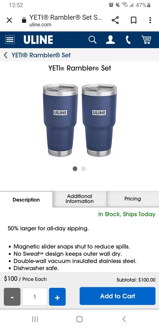 ULINE 30oz YETI Rambler (Brand New)