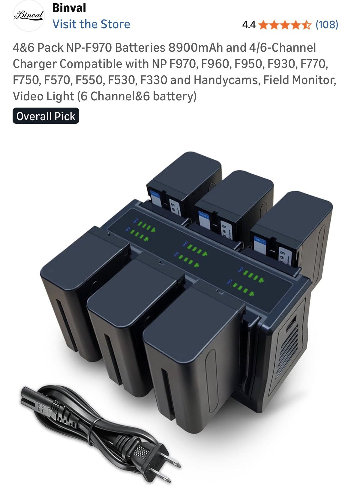 NP-F970 Batteries 8900mAh and 6 Bay Charger Compatible with NP F970, F960, F950, F930, F770, F750, F570, F550, F530, F330 and Handycams, Field M