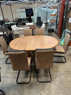 New 7 Pcs 47”-63” Extendable Wooden Dining Table and 6 High Back Dining Chair