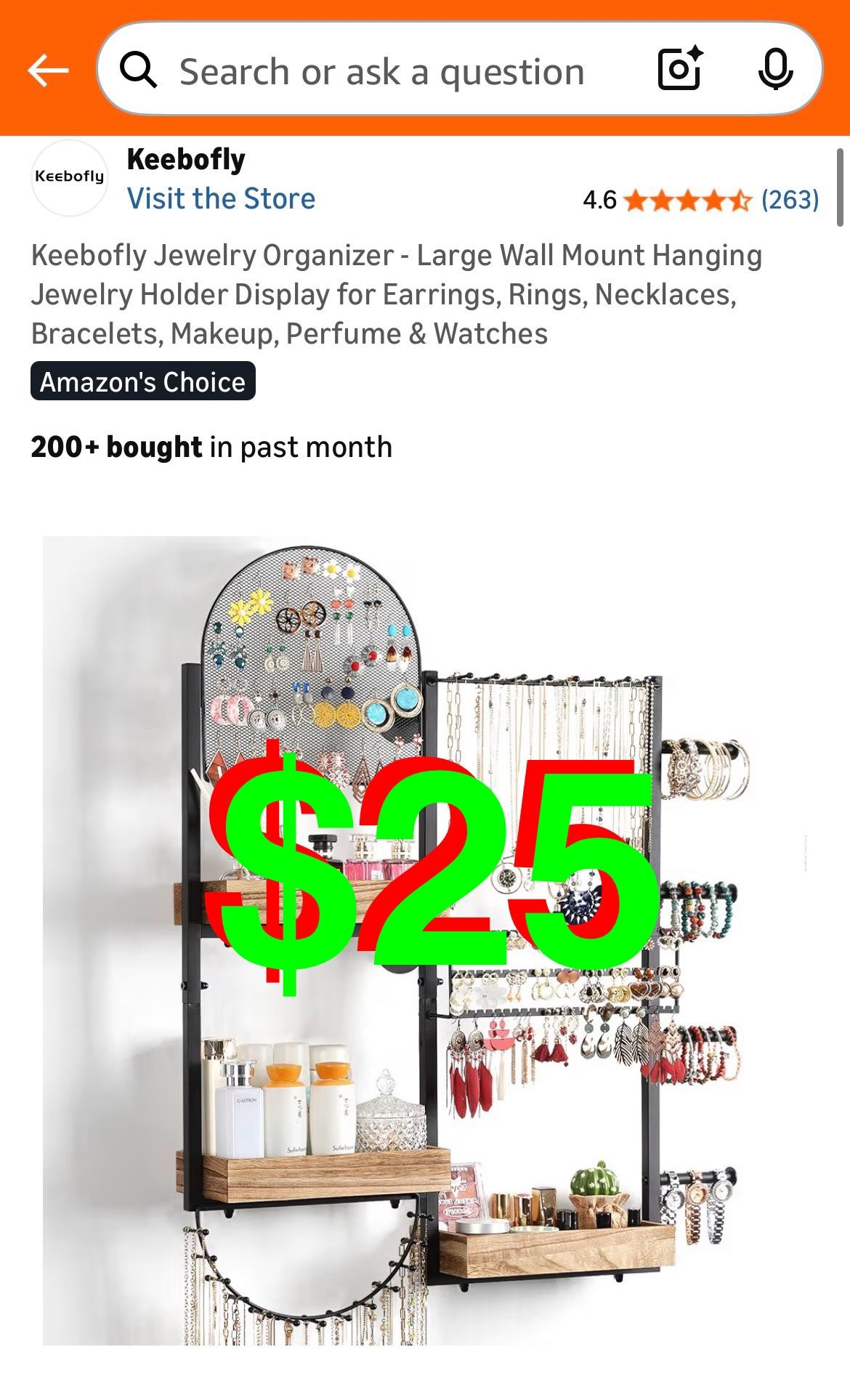 Jewelry Organizer - Large Wall Mount Hanging Jewelry Holder Display for Earrings, Rings, Necklaces, Bracelets, Makeup, Perfume & Watches 