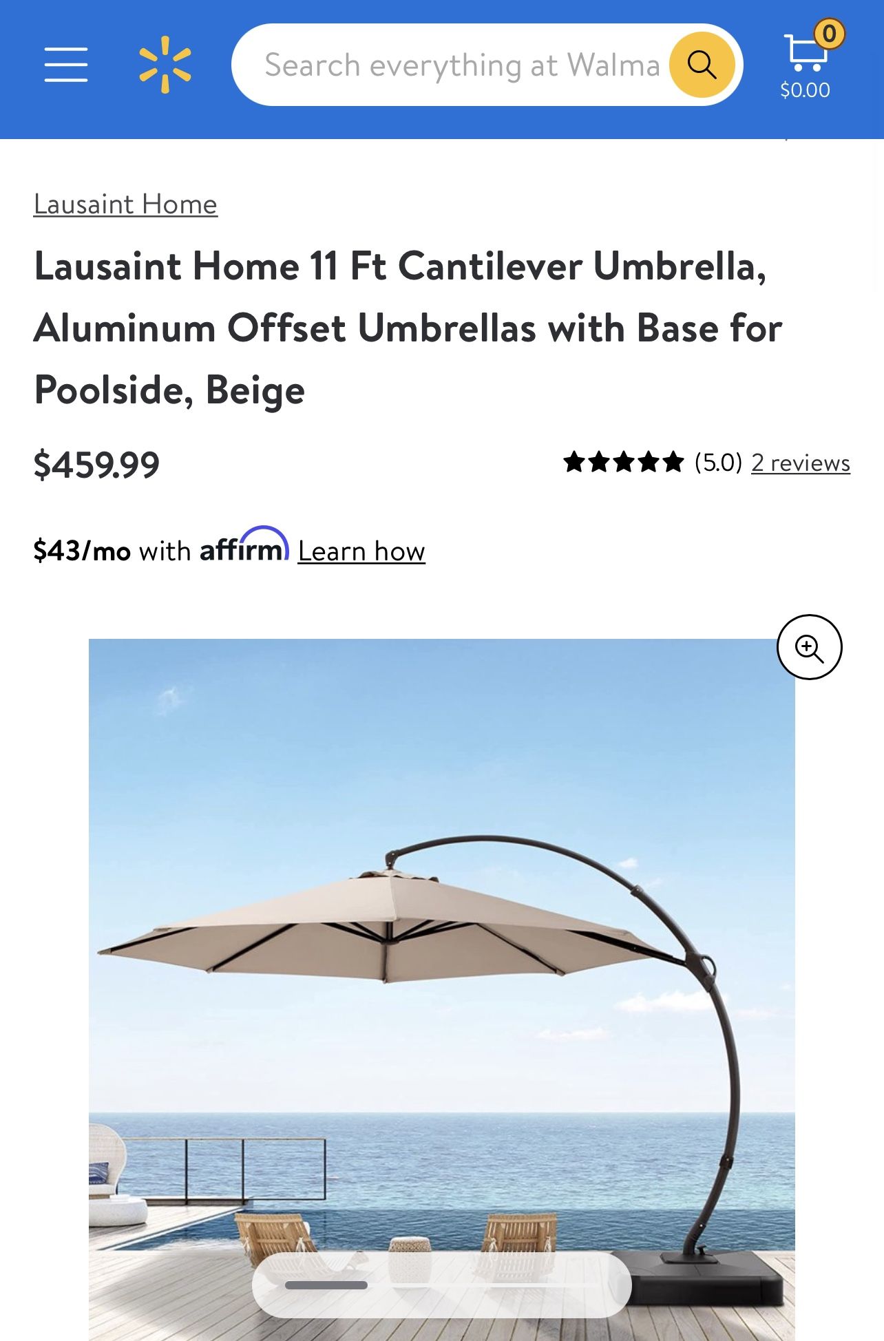 Lausaint Home 11 Ft Cantilever Umbrella, Aluminum Offset Umbrellas with