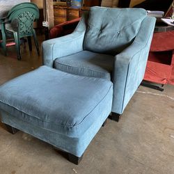 WANEK Teal Blue Armchair & Ottoman Set
