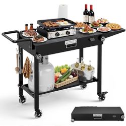 Portable Grill Cart Foldable Outdoor Grill Table With Wheels 440 Pound Limit