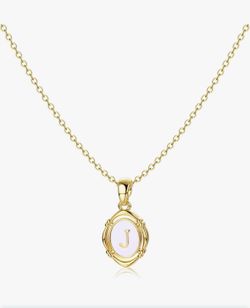 Krfy Initial Necklaces for Women - Dainty 14K Gold Plated Charm Necklaces Oval Letter White Enamel Personalized Name Necklaces for Women Trendy Neckla
