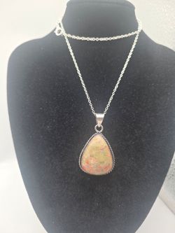 Silver Chain Necklace with Stone Pendant