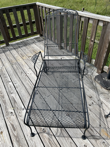 Vintage mesh wrought iron chaise lounge chair with wheels $85