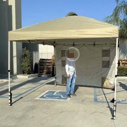 New In Box 10x10 Feet EZ Pop up Canopy Gazebo Tent For Camping Park Beach With Weight And Side Wall Khaki Or White Color 