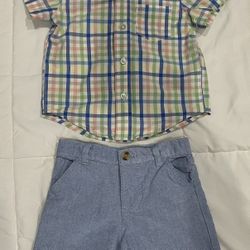Little Me Toddler Infant Boy Two Piece Button Down Shirt and Short Set Size 12M