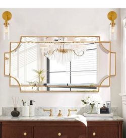 Large Rectangular Wall Mirror Gold Metal Frame