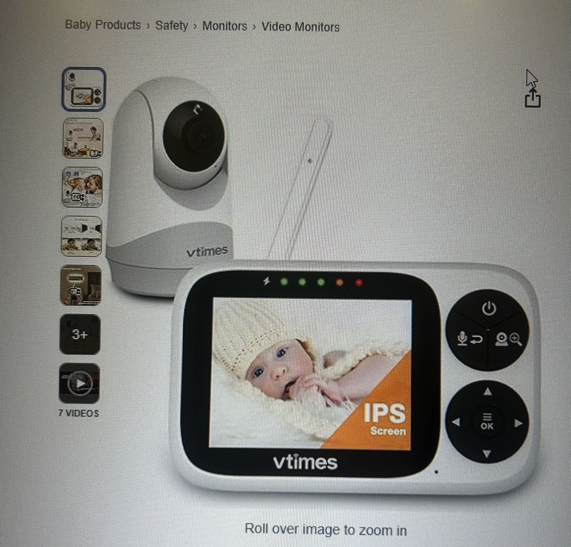 VTimes Baby Monitor with Camera and Audio 3.2" IPS Screen Video Baby Monitor No WiFi