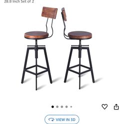 Industrial Bar Stool, Kitchen Counter Bar Stool with Back Vintage Adjustable Swivel Metal Stool Wood Seat Chair Extra Tall Bar 24.8-28.8 Inch Set of 2