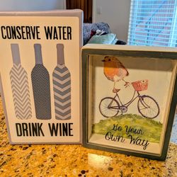 Home Decor Duo – Wine Canvas & Bird Shadowbox