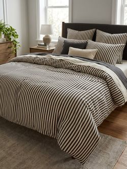 White-Gray Multi Striped Duvet Set-Soft w/2 Pillowcases Queen